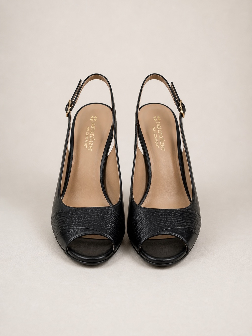 Naturalizer N5 Comfort Black Peep Toe Slingback Heels - leather- Size 9M/39 EUR